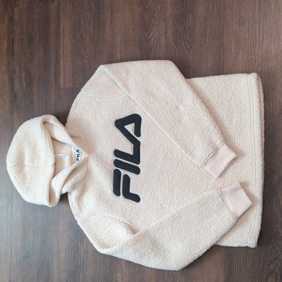 Fila Womans Size Medium Off White Wool Hoodie Sweatshirt - Picture 3 of 5